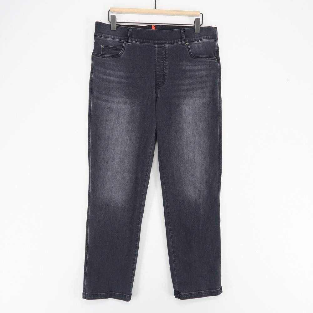Spanx Ankle Straight Jeans Womens XL Washed Black Stretch Denim Pull On